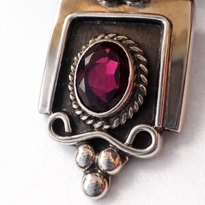 Thailand 925 Sterling Silver Garnet Pendant Large Ornate Statement Slide 2.75”